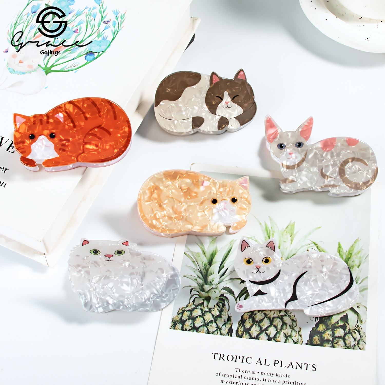 August New Acetate Clamp Cat Cartoon Print Hairpin Cute Animal Hairpin with Sweet Style 8cm Jewelry Headwear