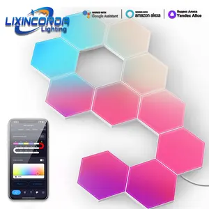 6PCS fai da te Smart trapezio lampada da parete geometria giunzione App controllo Aurora musica ritmo telecomando Led pannello modulare luce notturna RGB