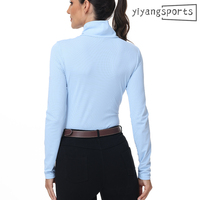 Chemise d'équitation à col roulé en maille perforée avec logo personnalisé, respirante, à manches longues, pour l'entraînement équestre, pour femmes