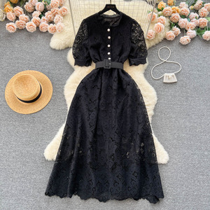 HANOU vestido femenino verano encaje bordado luz lujo Socialite alto grado sentido del temperamento hija sentido princesa vestido - Product Image 5