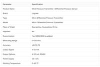 Transmetteur de pression différentielle, capteur de pression du vent, haute précision, sortie 4-20mA RS485, 0-100kPa, 24VDC