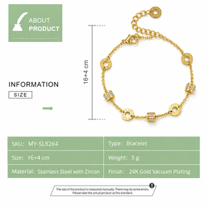 กำไลข้อมือ Gold Station ประดับเพชรซิคอน สแตนเลสสตีลเคลือบทอง 24K ด้วยวิธี Vacuum Plating รุ่น MY-SL8264 - Product Image 3