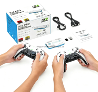X10 PRO RETRO GAME STICK 2026 Nouvelle console de jeu TV 4K 3D avec 2 manettes de jeu sans fil 2.4G blanches