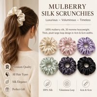 Shily&OS Custom 30 Momme Mulberry Silk Scrunchies Ikat Rambut Sutra Murni Besar Gaya Korea Elegan Elastis Penjepit Kuncir Kuda Grosir