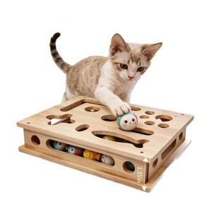 Caja de juguetes de madera para gatos con agujeros y superficie para rascar, para el juego y entretenimiento de los gatos - Product Image 5
