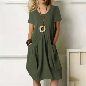 Vestidos Casuales de Verano para Mujer, Estilo Bohemio, de Algodón, Manga Corta, con Bolsillo, Holgados, Talla Grande, Vestido de Verano - Product Image 4
