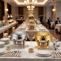 Ensemble de réchauds de buffet élégants en acier inoxydable, capacité 4,5L/6L/8L, design moderne, gain de place, stable pour la restauration et les plats chauds
