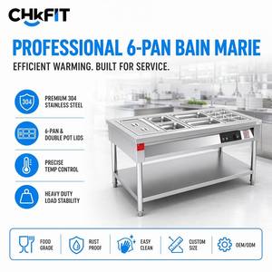 Bain-marie électrique commercial certifié NSF CFT 6 bacs, table chauffante pour aliments chauds, équipement en acier inoxydable SS304 pour restaurant et <span class=keywords><strong>buffet</strong></span> - Product Image 1