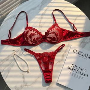 Wholesale Women's Floral Embroidery Sheer Mesh Bra and Thong <b>Set</b> 2 Piece Lace Plus Size Lingerie <b>Set</b> Breathable <b>Sexy</b> Bra <b>Set</b> - Product Image 4