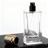 Flacon de parfum carré en verre transparent de haute qualité, luxueux, personnalisable, 30 ml, 50 ml, 100 ml, avec bouchon et vaporisateur pour diffuseur