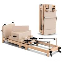 Máquina de Pilates Power Gym Pro Core, Equipo de Ejercicio de Grado Profesional, Madera de Arce, Máquina Reformer de Pilates Multiusos Plegable