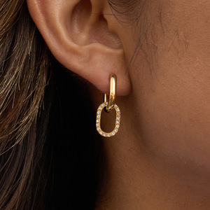 Pendientes de Aro Geométricos de Circonita, Acero Inoxidable, para Uso Diario, con Engaste de Canal - Product Image 2