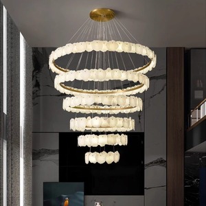 Luminaire suspendu moderne, simple, créatif et luxueux pour escalier d'hôtel, salon, tube linéaire LED <span class=keywords><strong>en</strong></span> <span class=keywords><strong>laiton</strong></span> et albâtre - Product Image 2