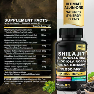 Capsule di Shilajit, Ashwagandha, Rhodiola Rosea e Panax Ginseng Naturali all'Ingrosso, Integratore Erboristico Puro - Product Image 4