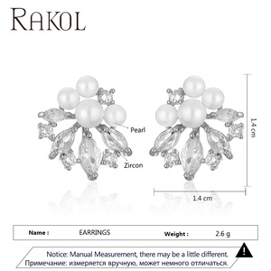 RAKOL EP5564 Joyería de Moda Coreana, Aretes de Perlas con Circonita Cúbica Chapados en Oro y Plata para Mujer 2023 - Product Image 3