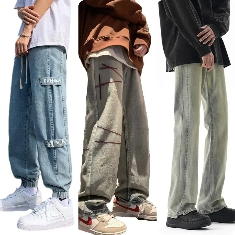 High Street Custom Funky Designer กางเกงยีนส์ผู้ชาย,กางเกงยีนส์ขาดกางเกงแฟชั่นสีฟ้า