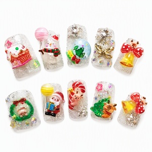 Uñas Postizas Navideñas con Brillo, Puntas de Uñas con Dibujos Animados en 3D, Cobertura Completa con Pedrería, Reutilizables, para Mujer - Product Image 2