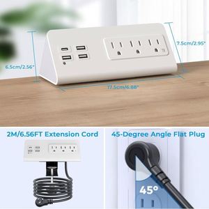 4 puertos USB, tiras de alimentación de montaje de abrazadera de borde de escritorio con 3 salidas de CA, Protector contra sobretensiones de mesa, enchufe de pared de EE. UU. para uso en oficina y Hotel - Product Image 3