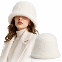 Chapeau Bob Femme en Fourrure de Lapin Rayé Blanc Taille Unique Chaud Coupe-Vent Doux Peluche Hiver Mode Extérieur Voyage Décontracté Quotidien