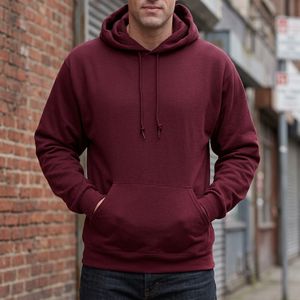 <b>Men's</b> <b>Maroon</b> Hooded Pullover Sweatshirt Solid Color Fleece Cotton <b>Hoodie</b> Regular Sleeve Autumn Wear - Product Image 4