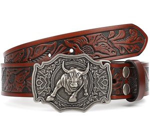 Longueur personnalisée <span class=keywords><strong>ceinture</strong></span> en <span class=keywords><strong>cuir</strong></span> véritable vintage occidentale pour hommes design de cowboy gravé décontracté avec <span class=keywords><strong>boucle</strong></span> en acier pour pantalon en jean - Product Image 1