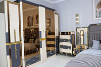Élégant Ensemble de Meubles de Chambre à Coucher en Bois Classique de Luxe avec Tête de Lit Miroir King Size pour Maison ou Hôtel