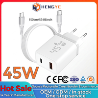 Chargeur mural à charge rapide pour téléphone portable 45W GaN avec ports A+C, prise EU, OEM ODM, PD QC3.0, vente chaude