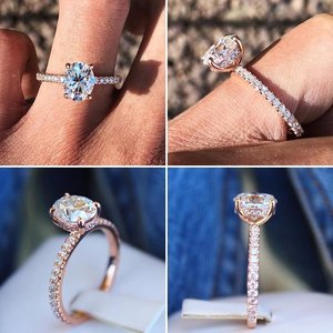 Bague de fiançailles ovales, pour femme, en or rose, en or 18 k, momanite, tendance en Europe et amérique, - Product Image 4