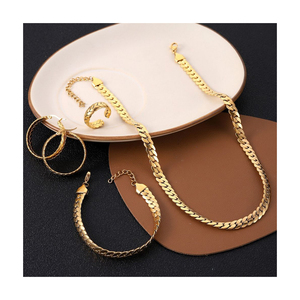 Hip Hop 18K altın kaplama basit tarzı bıçak zincir kolye paslanmaz çelik yeni moda takı kadın bilezik küpe seti - Product Image 1