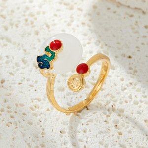 Auspicious Cloud Pattern Open Ring Imitation Jade Enamel Unisex Jewelry Gift Index Finger Style - Product Image 2