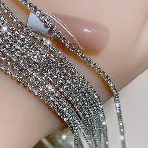 Cadena de Cristal de Lujo para Uñas de 100/50cm de Largo, 1.5/2mm, Brillante, Transparente/AB, Diamantes de Imitación, Metal, Acero, Manicura Francesa - Product Image 3