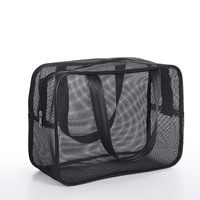 Sac de douche portable en maille noire, étanche, pour articles de toilette et maquillage pour hommes, idéal pour le fitness et le bain