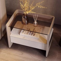 Mesita de noche de vidrio templado minimalista de lujo ligero dormitorio mesa de noche de carga inalámbrica inteligente moderna