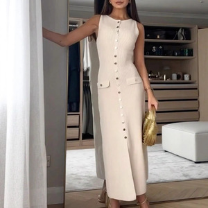 Vestidos eleganti abito lungo lavorato a <span class=keywords><strong>maglia</strong></span> a costine <span class=keywords><strong>con</strong></span> girocollo senza maniche abito maglione Slim Fit - Product Image 4