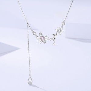 Collar con Colgante de Flor Lunar, Plata de Ley 925, Bañado en Rodio, Cristal y Diamantes de Imitación, Cadena de Serpiente, para Uso Diario Romántico para Mujer - Product Image 5