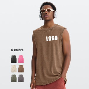 T-shirt sans manches surdimensionné personnalisé pour homme, style streetwear, avec logo vintage en coton délavé à l'acide et impression DTG, effet vieilli, par les fabricants - Product Image 1