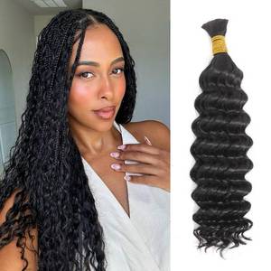 Cabello Humano 100% Doble Trama para Trenzas, Cabello Humano Virgen Brasileño 12A Ondulado Profundo, Cabello a Granel para Trenzas Estilo Boho - Product Image 1