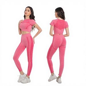 Conjunto de Yoga de 2 Piezas sin Costuras OEM/ODM Personalizado, Ropa Deportiva de Secado Rápido para Mujer, Leggings Ajustados de Gimnasio y Traje de Running de Manga Corta - Product Image 4