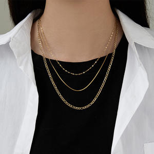 Collier en acier inoxydable, chaîne figaro, chaîne ondulée, couleur or 18k, avec des lèvres en <span class=keywords><strong>argent</strong></span>, bijoux pour femme, ne se décolore pas - Product Image 3