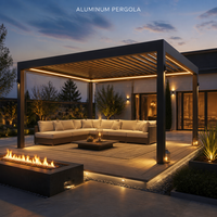 Pergola de luxe en aluminium pour extérieur, toit à lames motorisées, imperméable, revêtement poudré, rétractable, avec éclairage LED intégré, pour jardin et terrasse