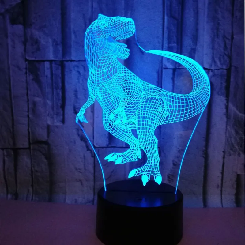 3D Dinosaur Night Light - 3D Illusion Lamp Three Pattern and 7 Color Change Decor Lamp with Remote control