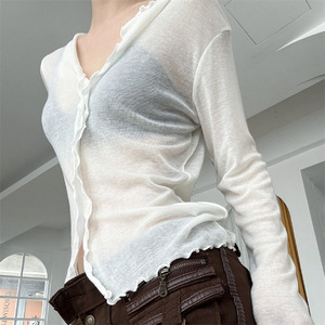 Vêtements <span class=keywords><strong>sexy</strong></span> d'automne pour femmes, t-shirt à manches longues transparent - Product Image 3