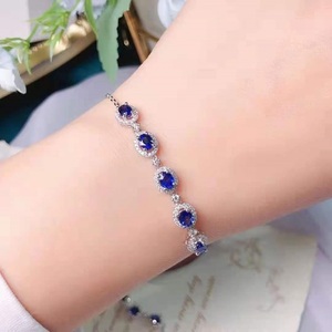 Yu Ying Đá Quý Thiết Kế 14K Vàng Trắng Vòng Đeo Tay Cho Cô Gái Hình Dạng Hình Bầu Dục Màu Xanh Sapphire Vvs Halo Moissanite Kim Cương Chuỗi Vòng Cổ - Product Image 6