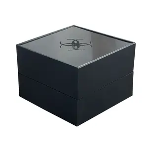 Custom Suede Interior Jewelry Necklace Ring Organiser Black Soft-touch Jewelry Storage Paper Box with Logo