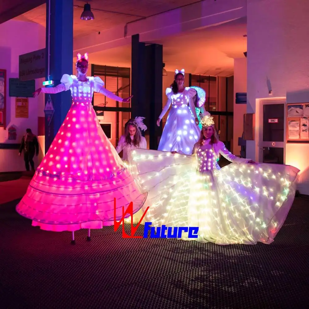 Led & Glow Handelen Entertainment Exclusieve Stilt Wandelaars Lopen Rok Robot Pak Wearable Licht Up Viering Jurk