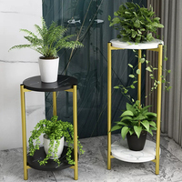 Support à plantes à 2 niveaux en métal avec étagères en marbre, moderne, pour décoration intérieure, vente en gros, directement de l'usine, écologique