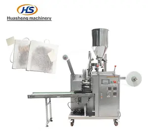 Automatic small tea bag packaging filter paper tea powder sachet pouch packing machine with thread and tag