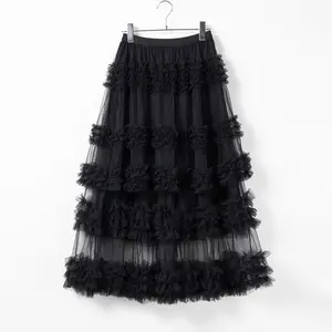 Gauze skirt new Japanese style half-length skirt women's anti-exposure three-layer manual stitching gauze A- line skirt