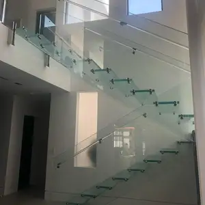 As escadas flutuantes da escada de vidro temperado laminado com vidro