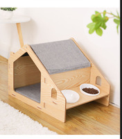 Griffoir pour chat ZENEWOOD de haute qualité, moderne, en bois, avec bouton floral, abri pour chat, bol respirant, toutes saisons, forme carrée, pour salon